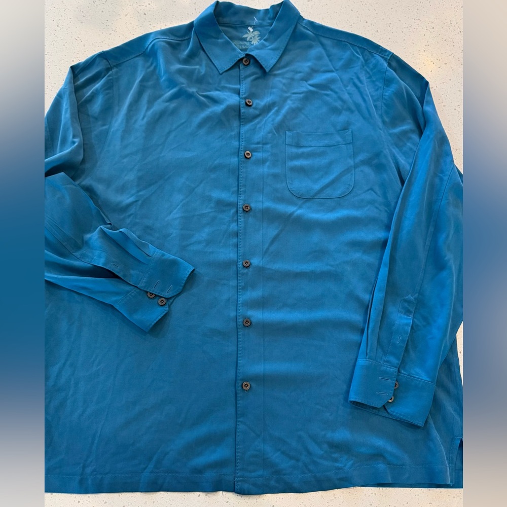 2XT  Tommy Bahama Relax 100% Silk Mens Shirt Blue Short Sleeve Button Big & Tall